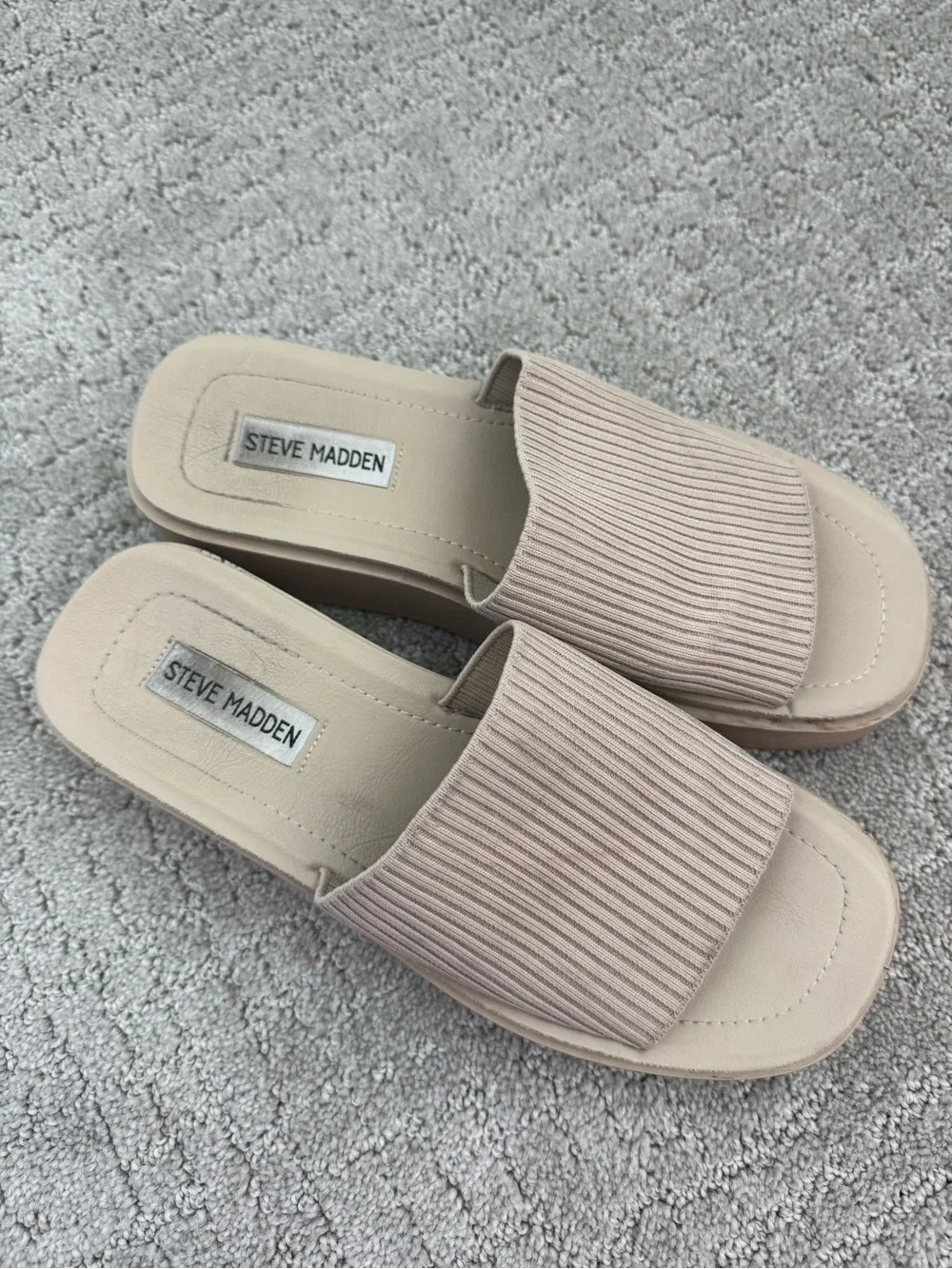 Steve Madden Balanced Natural Ribbed Knit Platform Slide Sandals Size 8.5